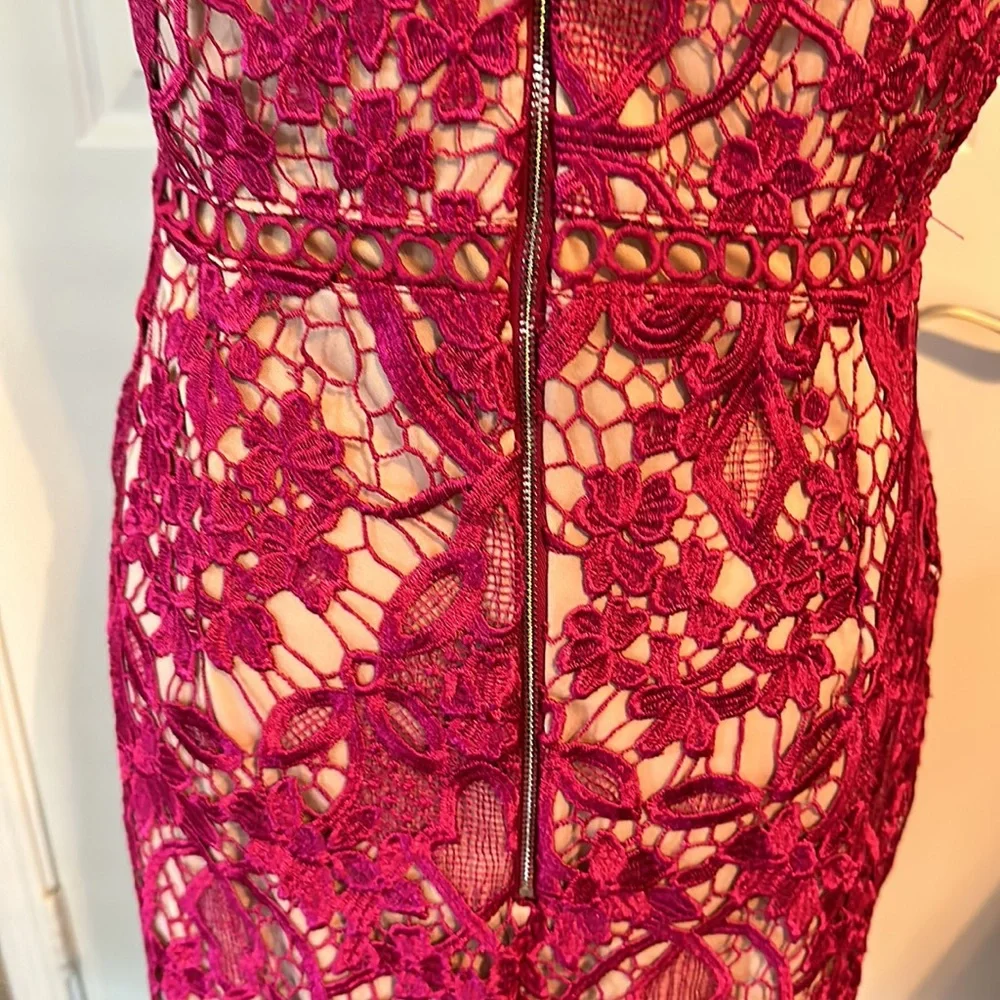 Women's Sleeveless Lace Floral -Cocktail. Knee Length for Party. Pink.Size L. - Picture 10 of 16
